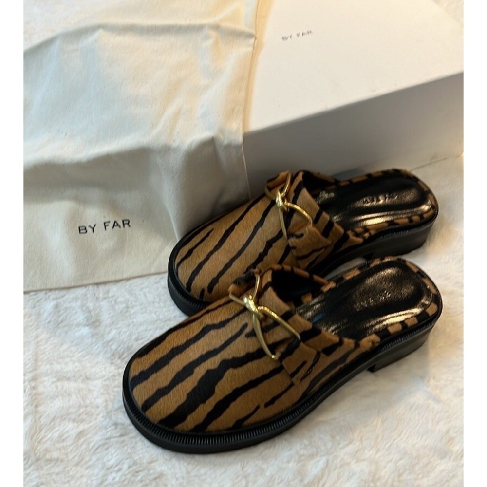 BY FAR Walker Tiger Print Women's Slip On Shoes Size 5.5 New Box Dust Bag 36